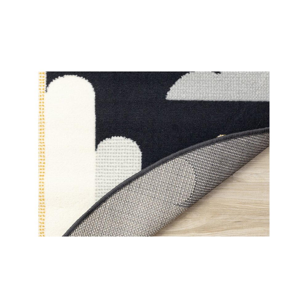 Kids Black White Yellow Rocketship Rug, 5'3" x 5'3" Round, 5'3" x 5'3". Picture 7
