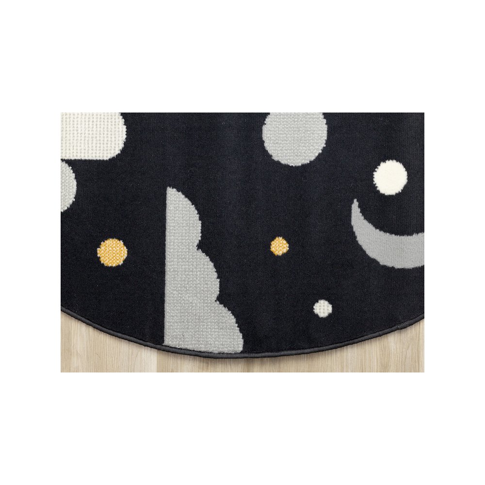 Kids Black White Yellow Rocketship Rug, 5'3" x 5'3" Round, 5'3" x 5'3". Picture 9