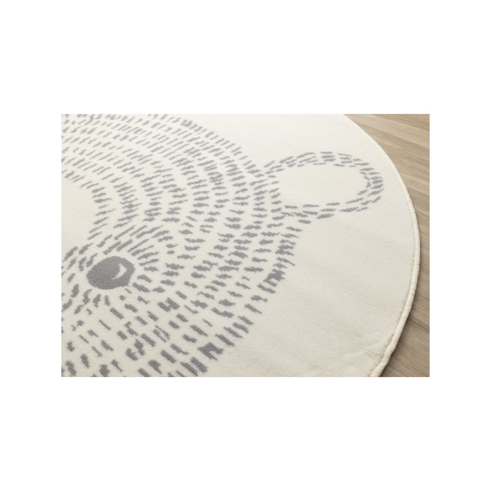 Functional Kids Grey White Teddy Bear Rug, 5'3" x 5'3" Round, 5'3" x 5'3". Picture 4