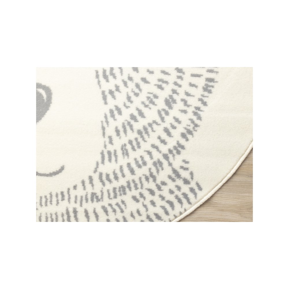 Functional Kids Grey White Teddy Bear Rug, 5'3" x 5'3" Round, 5'3" x 5'3". Picture 6
