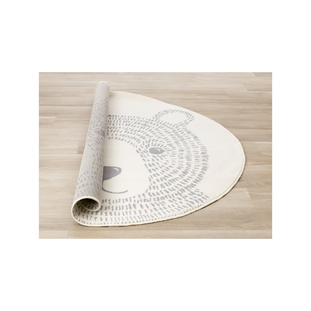 Functional Kids Grey White Teddy Bear Rug, 5'3" x 5'3" Round, 5'3" x 5'3". Picture 8