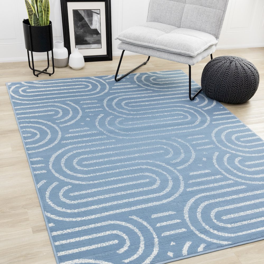 Functional Style Blue White Links Area Rug, 5'3" x 7'5". Picture 2