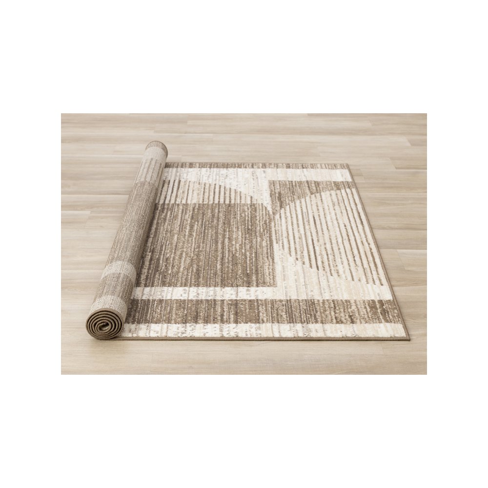 Brown Beige 5x7 Area Rug, Abstract Geometric Carpet for Living Room. Picture 8