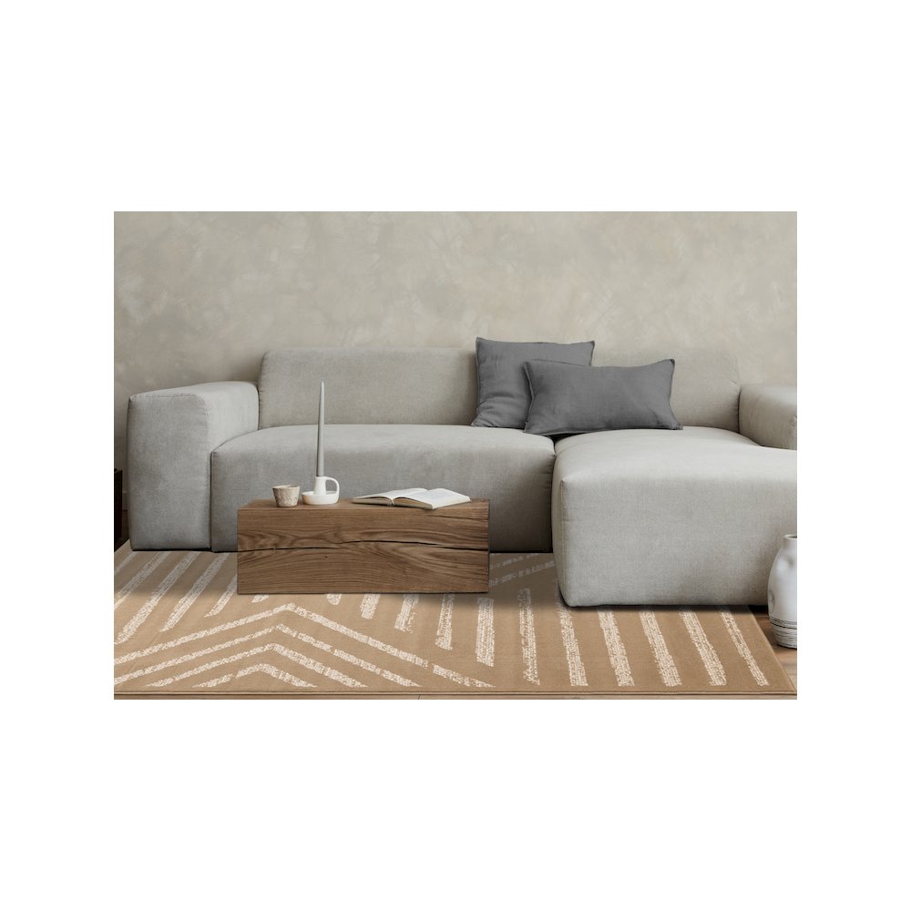 Functional Style Brown Cream Modern Area Rug, 4'7" x 6'7". Picture 3