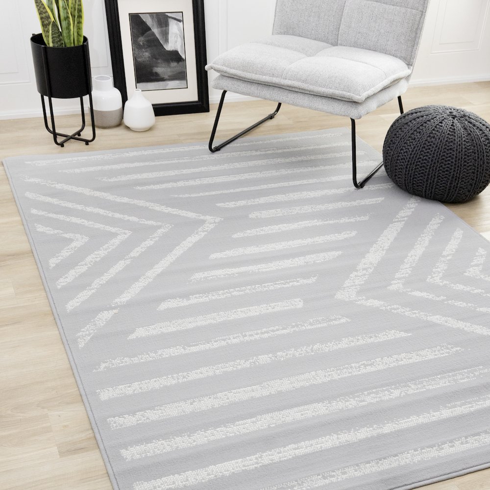 Modern Gray 5x7 Rug, Soft Geometric Carpet for Bedroom, Office, or Living Room. Picture 2