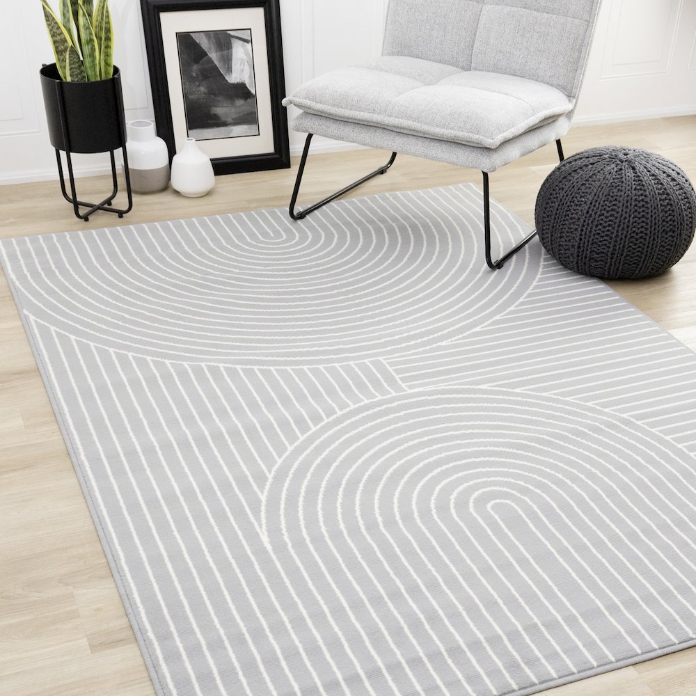 Gray and White 6x9 Rug, Modern Geometric Rug Styled as Neutral Area Carpet. Picture 2