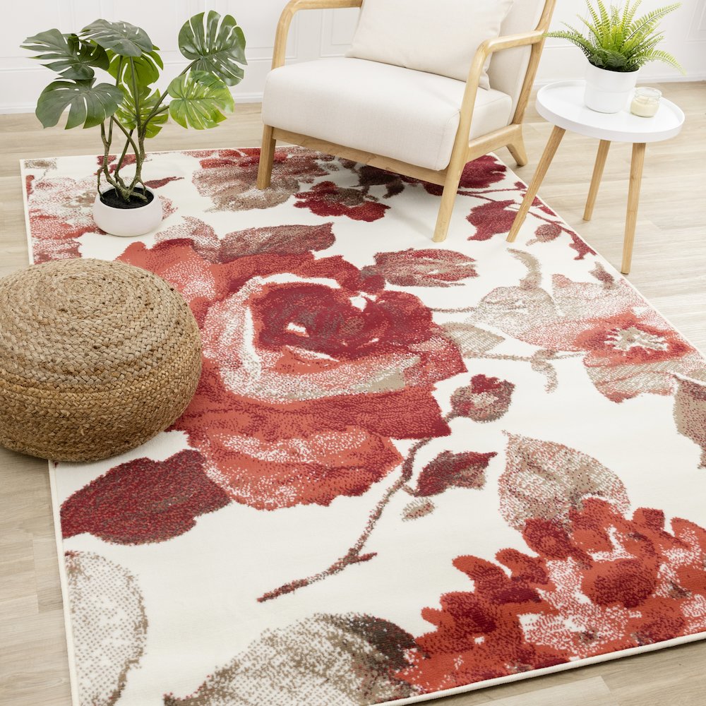 Functional Style Cream Red Vintage Pattern Rug, 5'3" x 7'4", 5'3" x 7'4". Picture 2