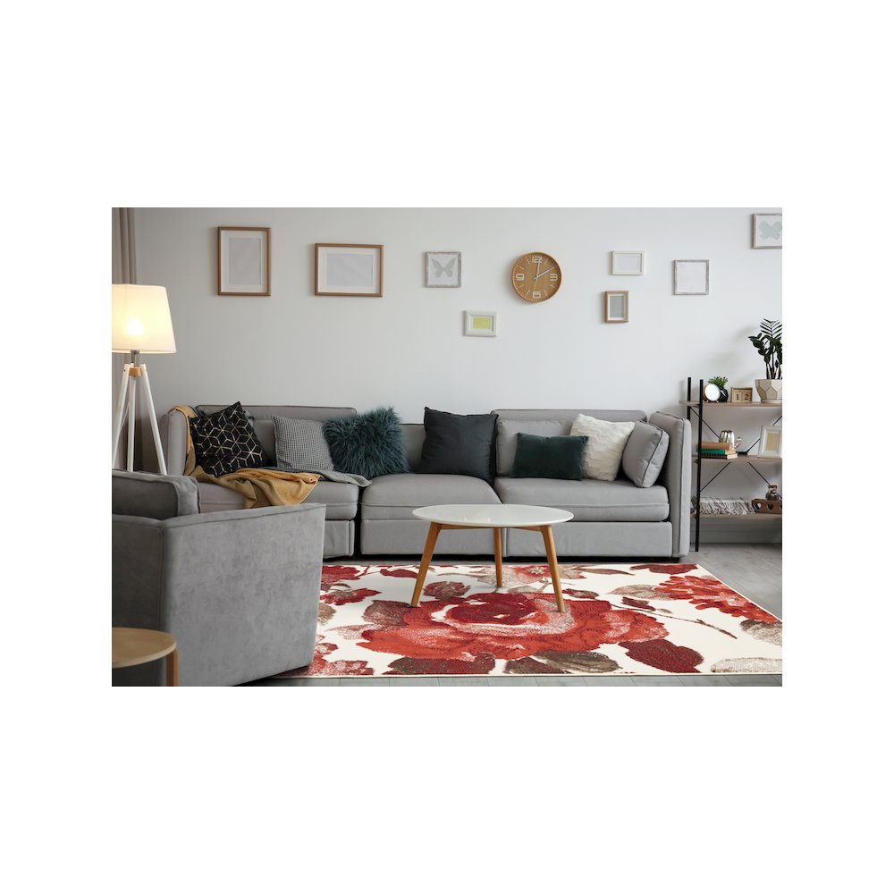 Functional Style Cream Red Vintage Pattern Rug, 5'3" x 7'4", 5'3" x 7'4". Picture 3