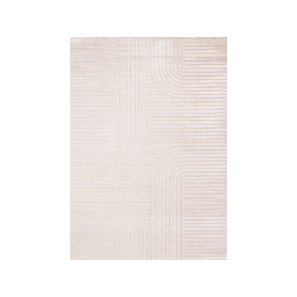 Logan Modern Curved Lines Soft Cream Textured Area Rug, 5'3" x 7'7". Picture 1