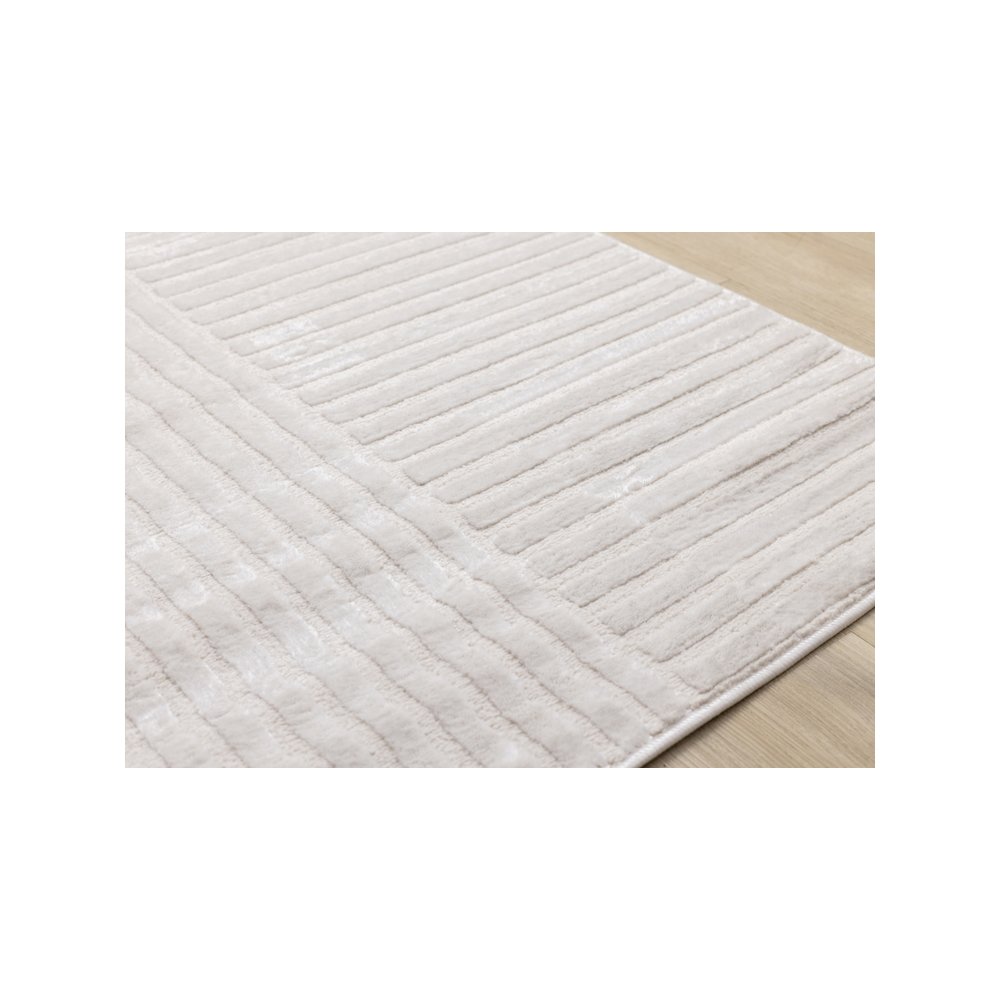 Logan Modern Curved Lines Soft Cream Textured Area Rug, 5'3" x 7'7". Picture 4