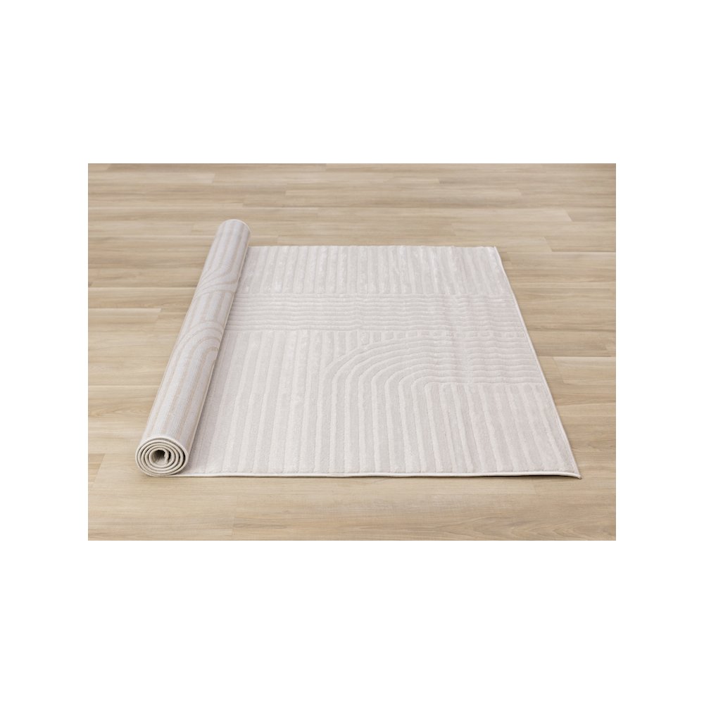 Logan Modern Curved Lines Soft Cream Textured Area Rug, 5'3" x 7'7". Picture 8