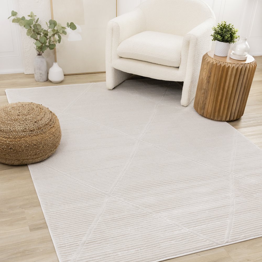 Logan Striped Trellis Soft Cream Area Rug, 5'3" X 7'7". Picture 2