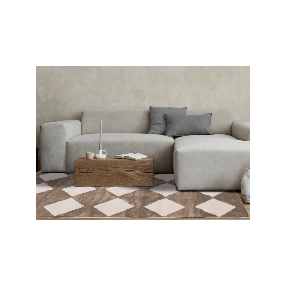 Logan Brown Cream Diamond Checkered Rug, 5'3" X 7'7". Picture 3