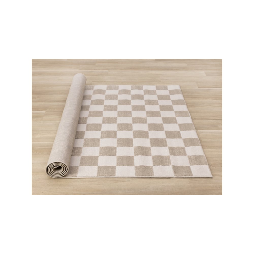 Logan Soft Beige Cream Checkered Rug, 5'3" X 7'7". Picture 8