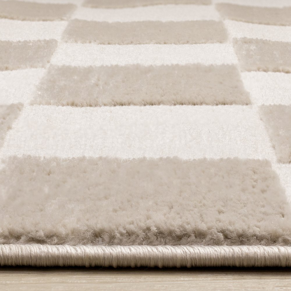 Logan Soft Beige Cream Checkered Rug, 5'3" X 7'7". Picture 5