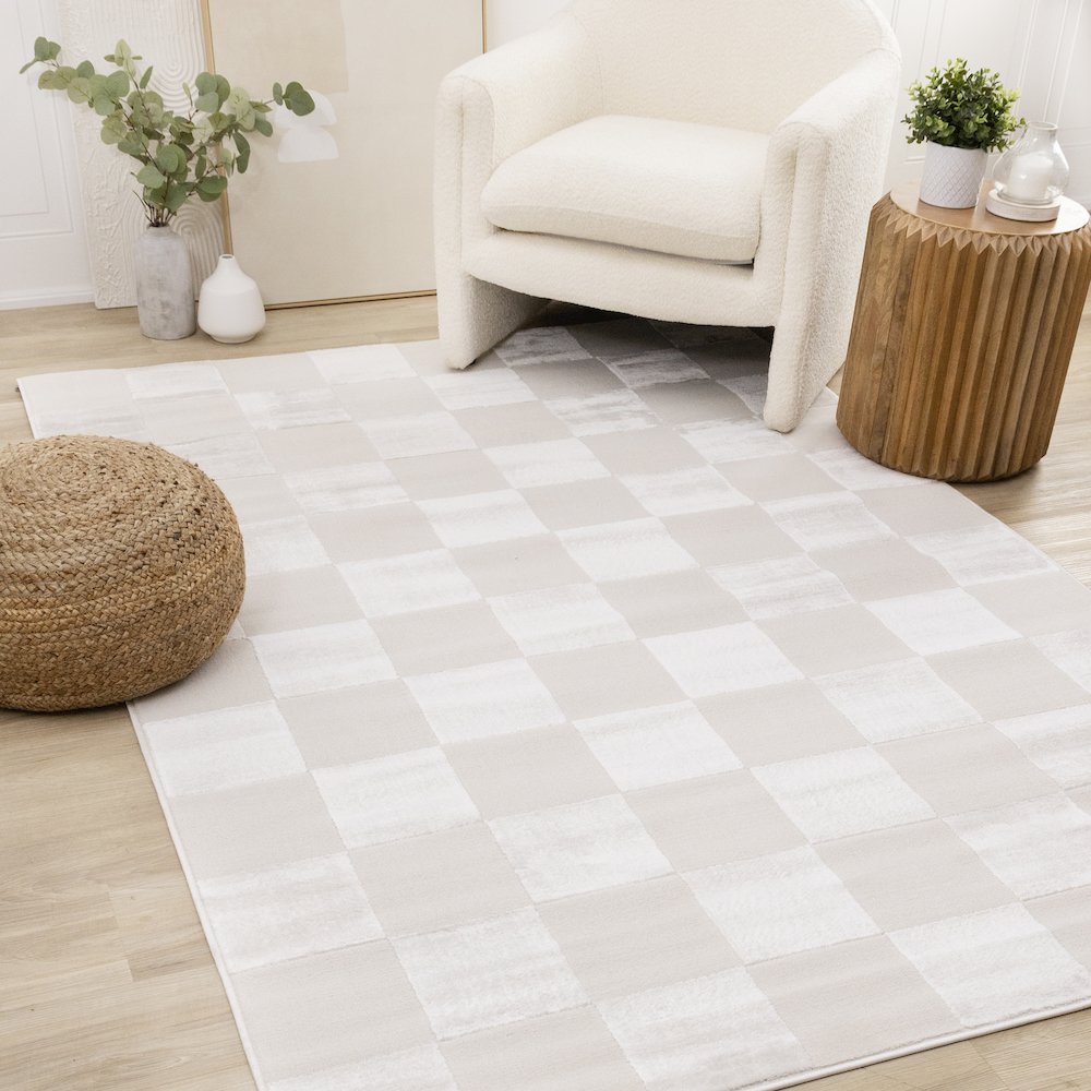 Cream Carpet for Bedroom, Soft Rug for Living Room, Elegant 5x7 Area Rug. Picture 2
