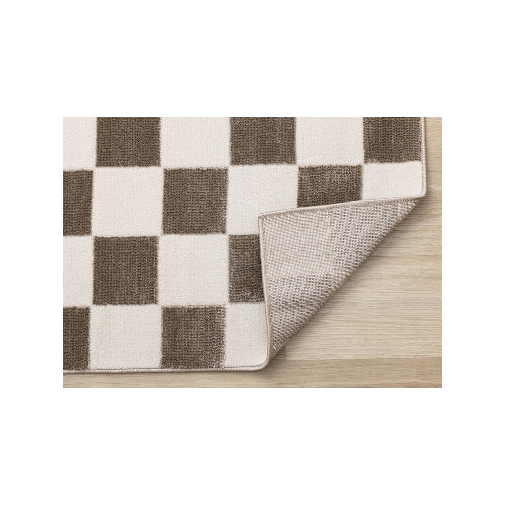 Logan Soft Brown Cream Checkered Rug. Picture 7