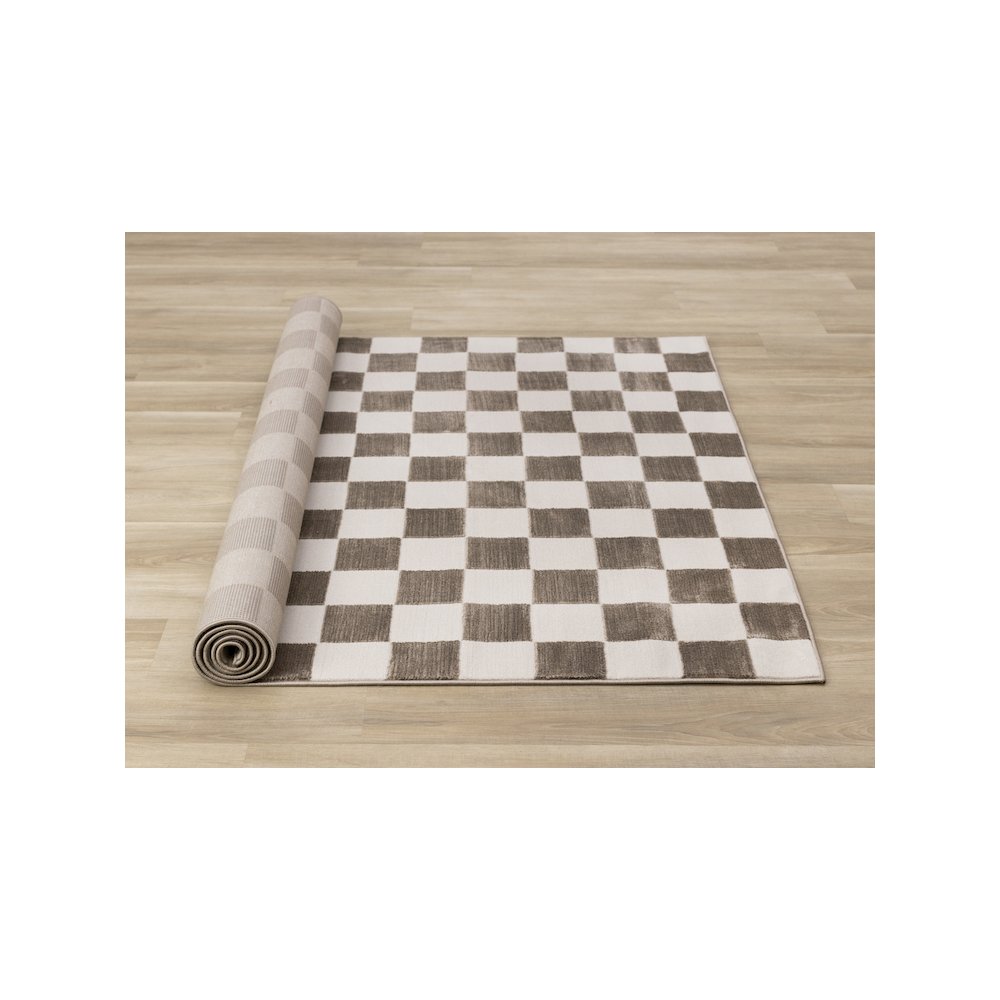 Logan Soft Brown Cream Checkered Rug. Picture 8