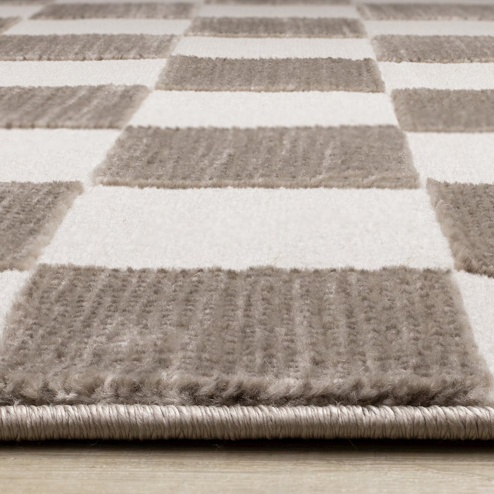 Logan Soft Brown Cream Checkered Rug. Picture 5