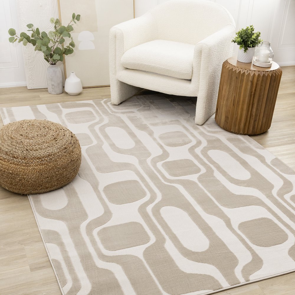 Logan Beige Cream Soft Abstract Modern Area Rug. Picture 2