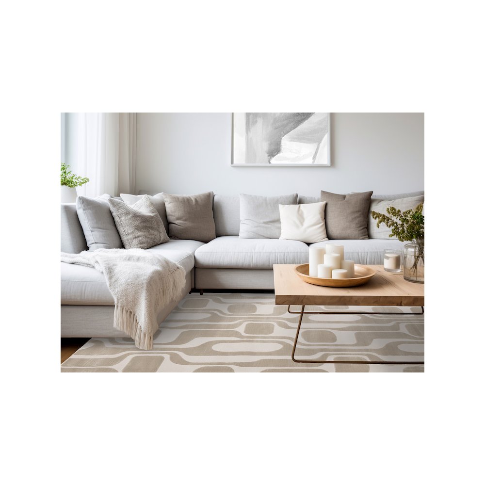 Logan Beige Cream Soft Abstract Modern Area Rug. Picture 3