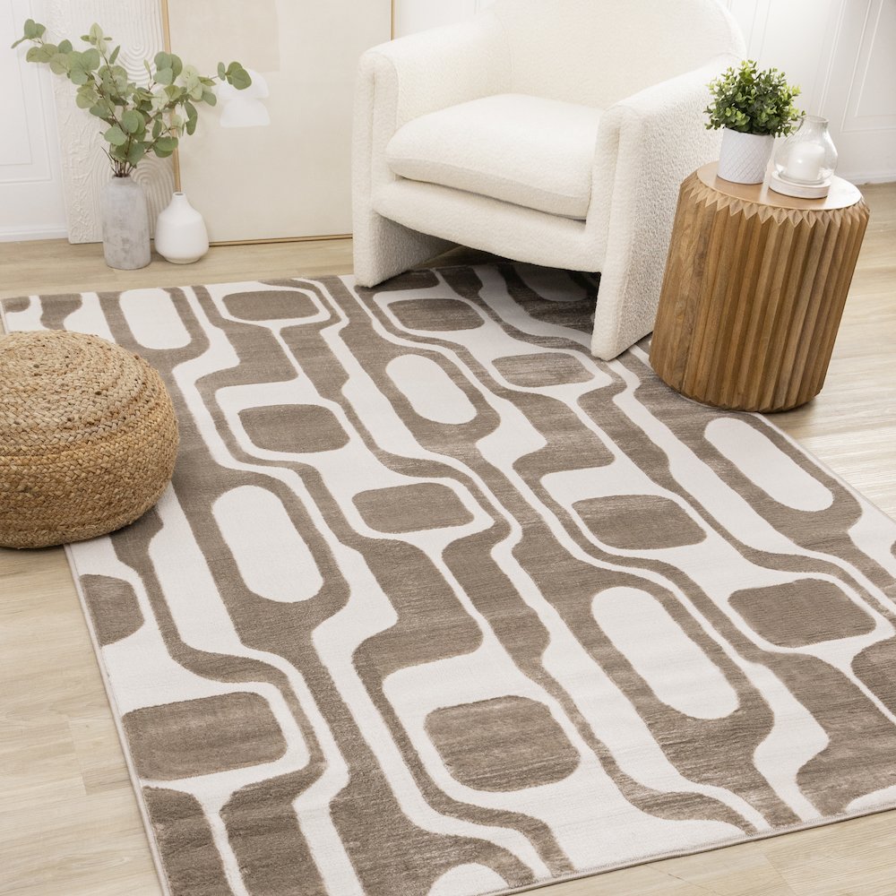 Logan Brown Cream Soft Abstract Modern Area Rug, 5'3" X 7'7". Picture 2
