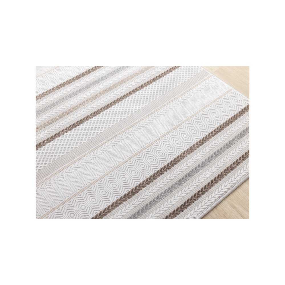 Layla Modern Grey Brown Soft Striped Rug, 5'3" x 7'7". Picture 4