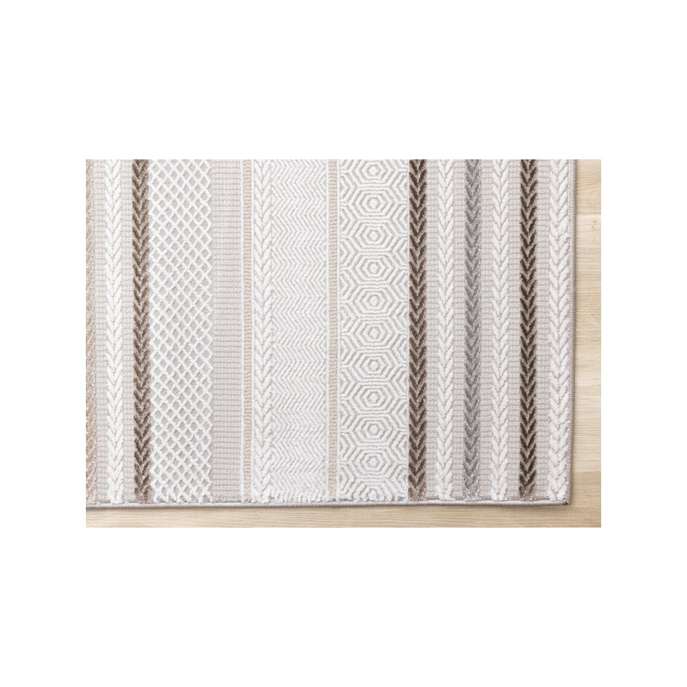 Layla Modern Grey Brown Soft Striped Rug, 5'3" x 7'7". Picture 6