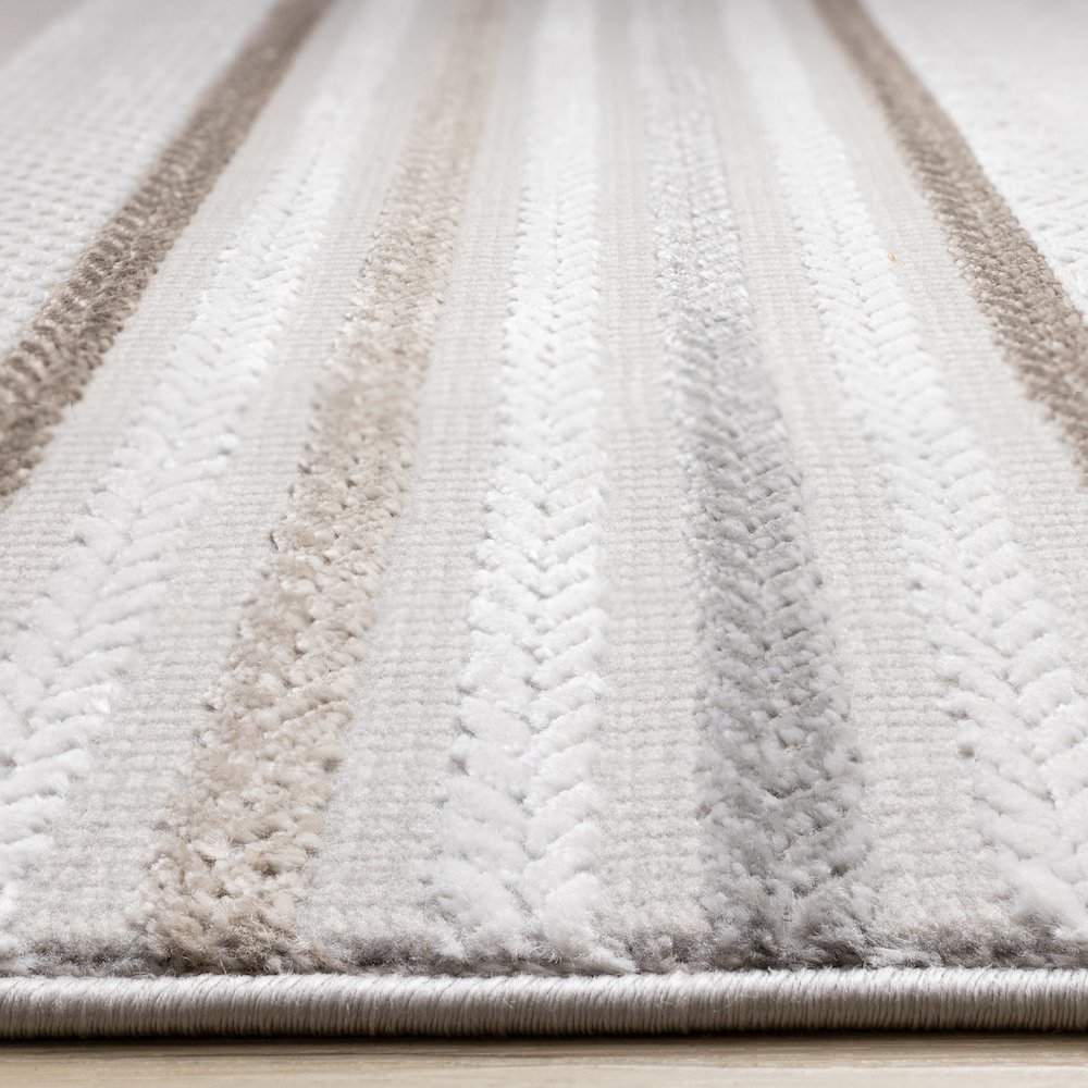 Layla Modern Grey Brown Soft Striped Rug, 5'3" x 7'7". Picture 5