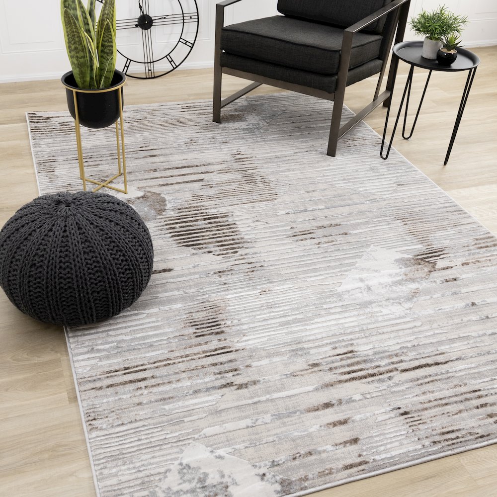 Layla Grey Brown Beige Abstract Rug, 5'3" x 7'7". Picture 2