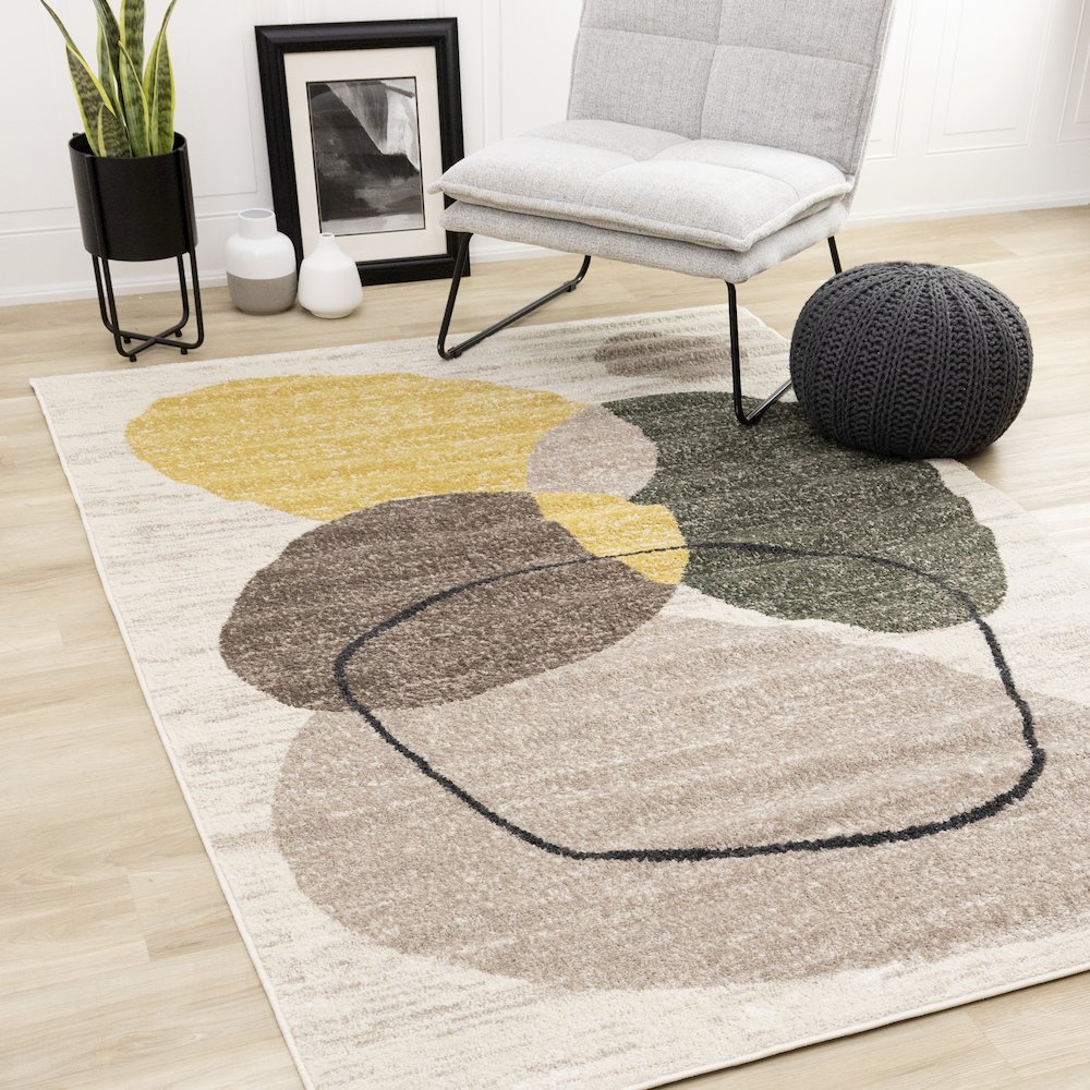 Maui Geometric Green Yellow Taupe Area Rug, 5'3" X 7'7". Picture 2
