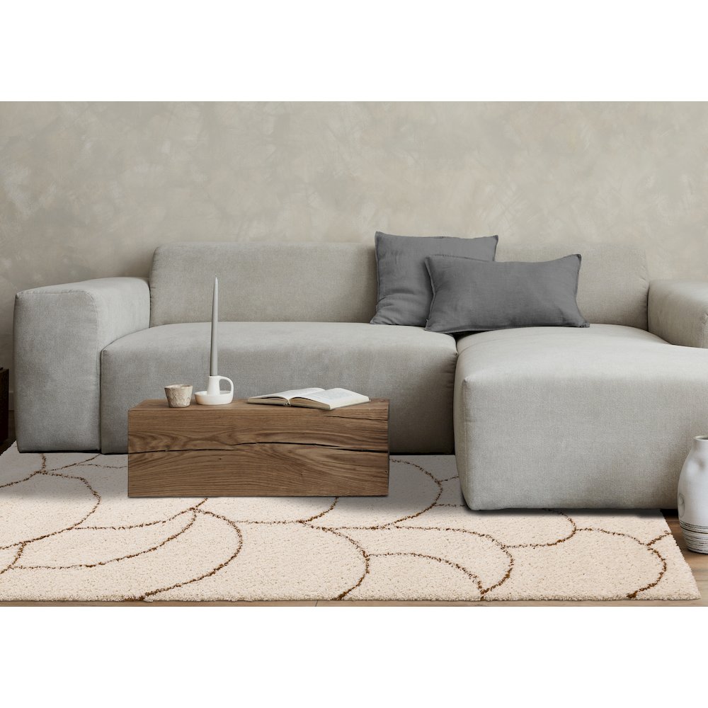 Madison Cream Brown Soft Arches Shag Rug, 5'3" x 7'7". Picture 3
