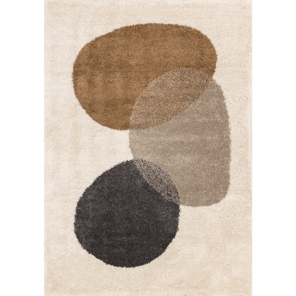 Madison Cream Brown Grey Soft Stones Shag Rug, 5'3" X 7'7". Picture 1