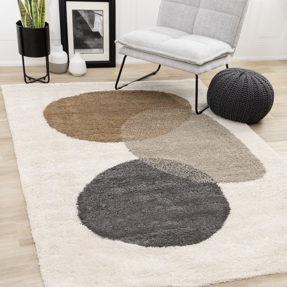 Madison Cream Brown Grey Soft Stones Shag Rug, 5'3" X 7'7". Picture 2