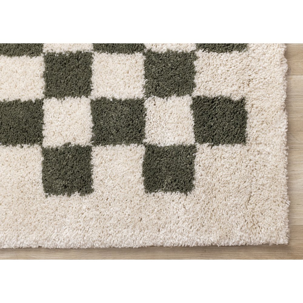 Madison Cream Green Small Checkered Shag Rug, 5'3" x 7'7". Picture 6