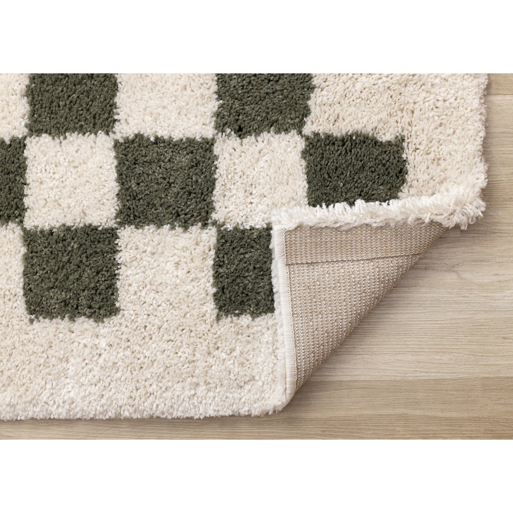 Madison Cream Green Small Checkered Shag Rug, 5'3" x 7'7". Picture 7