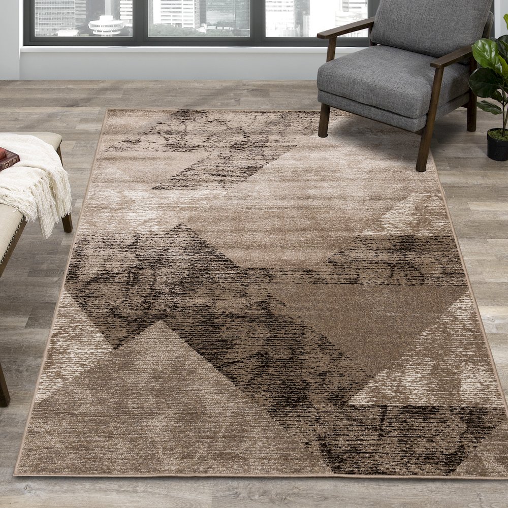 Distressed Carpet for Bedroom, Modern 5x7 Geometric Rug for Living Room. Picture 2