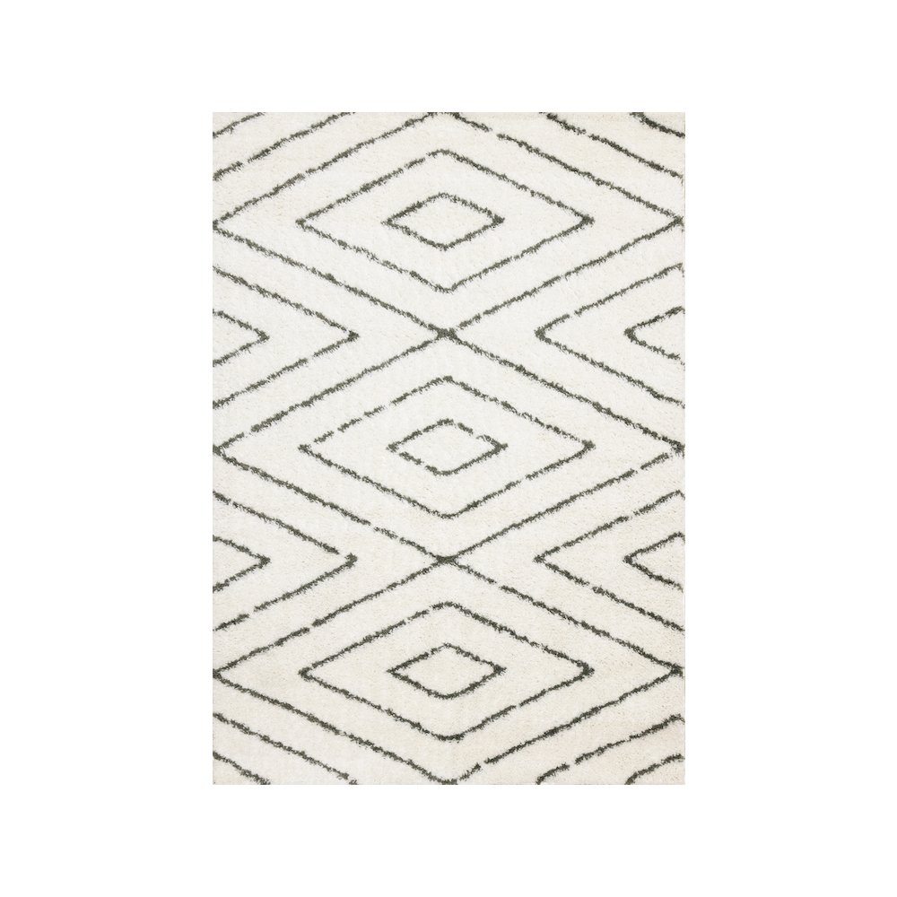 Palmer Geometric White Green Soft Shag Rug, 5'3" x 7'7". Picture 1