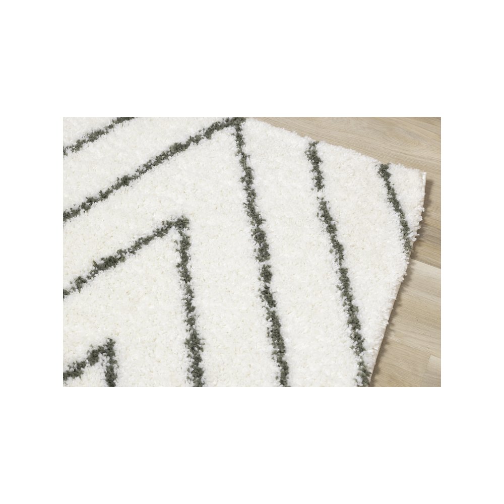 Palmer Geometric White Green Soft Shag Rug, 5'3" x 7'7". Picture 4