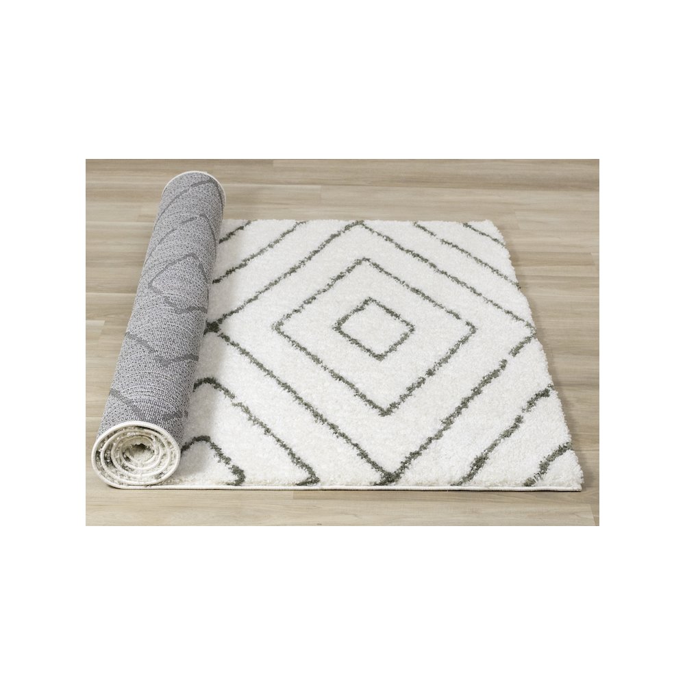 Palmer Geometric White Green Soft Shag Rug, 5'3" x 7'7". Picture 8