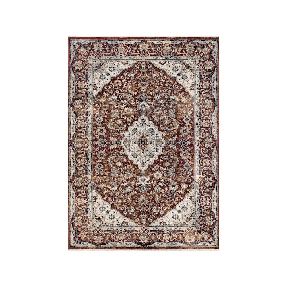 Sena Cream Red Traditional Medallion Rug, 5'3" x 7'7". Picture 1