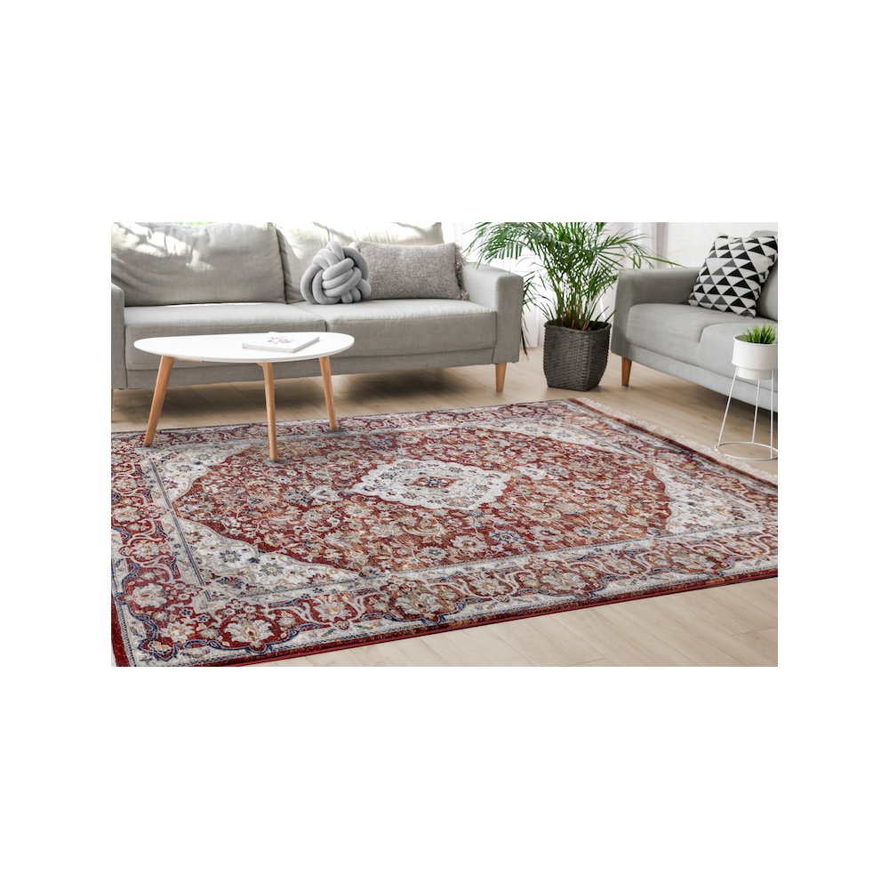 Sena Cream Red Traditional Medallion Rug, 5'3" x 7'7". Picture 3