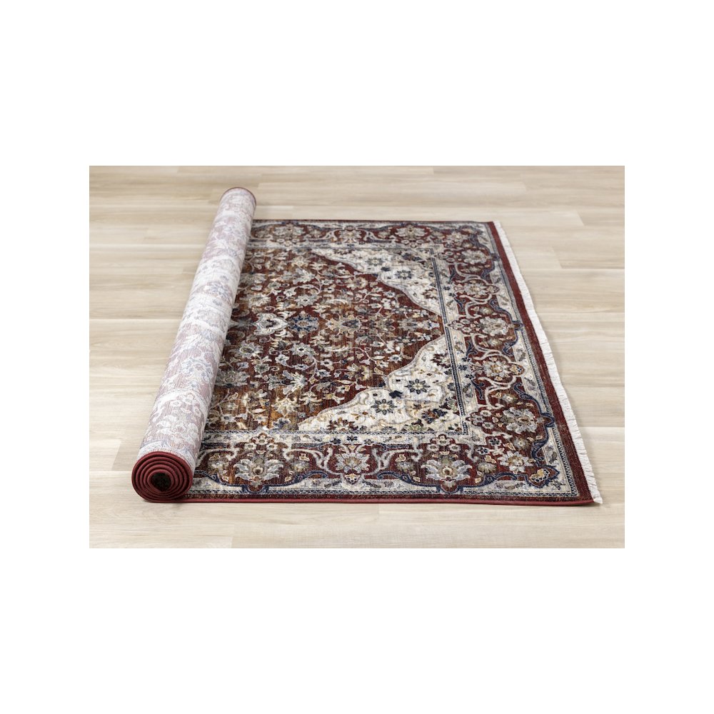 Sena Cream Red Traditional Medallion Rug, 5'3" x 7'7". Picture 8