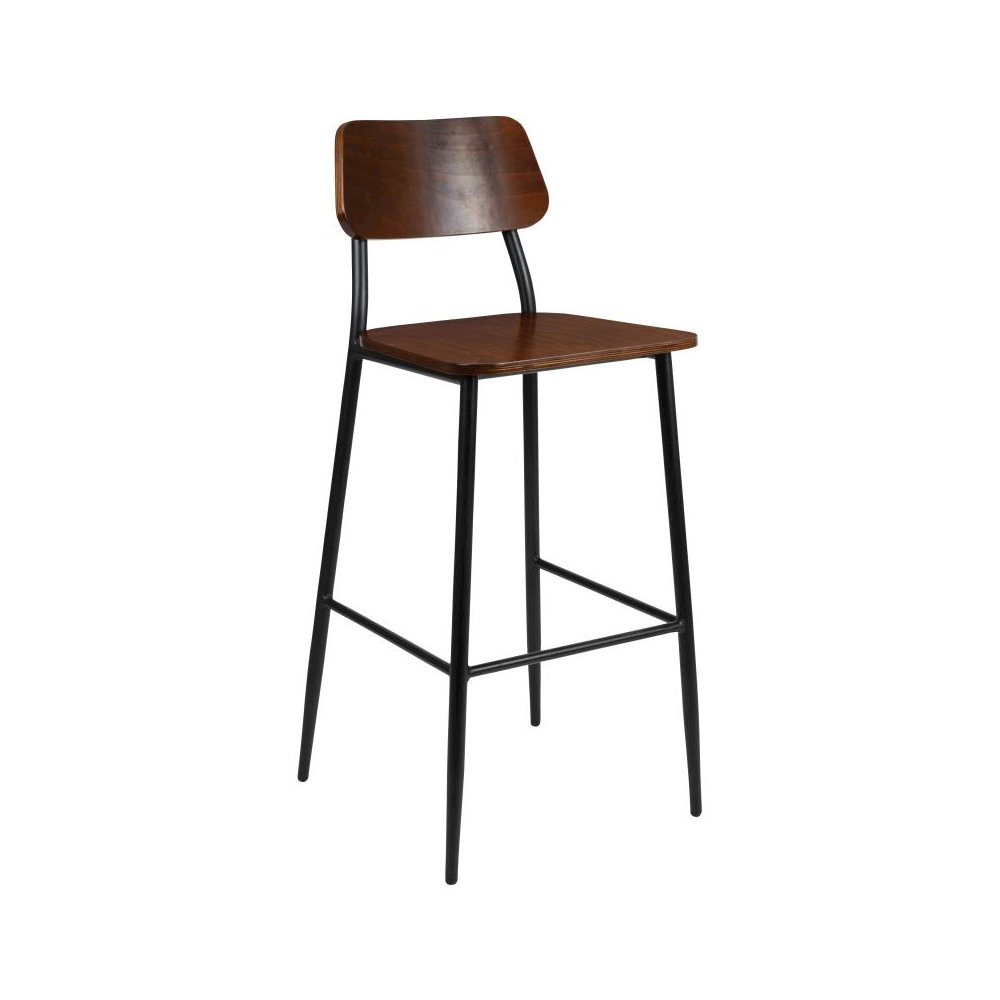 Industrial Barstool with Gunmetal Steel Frame and Rustic Wood Seat. Picture 1