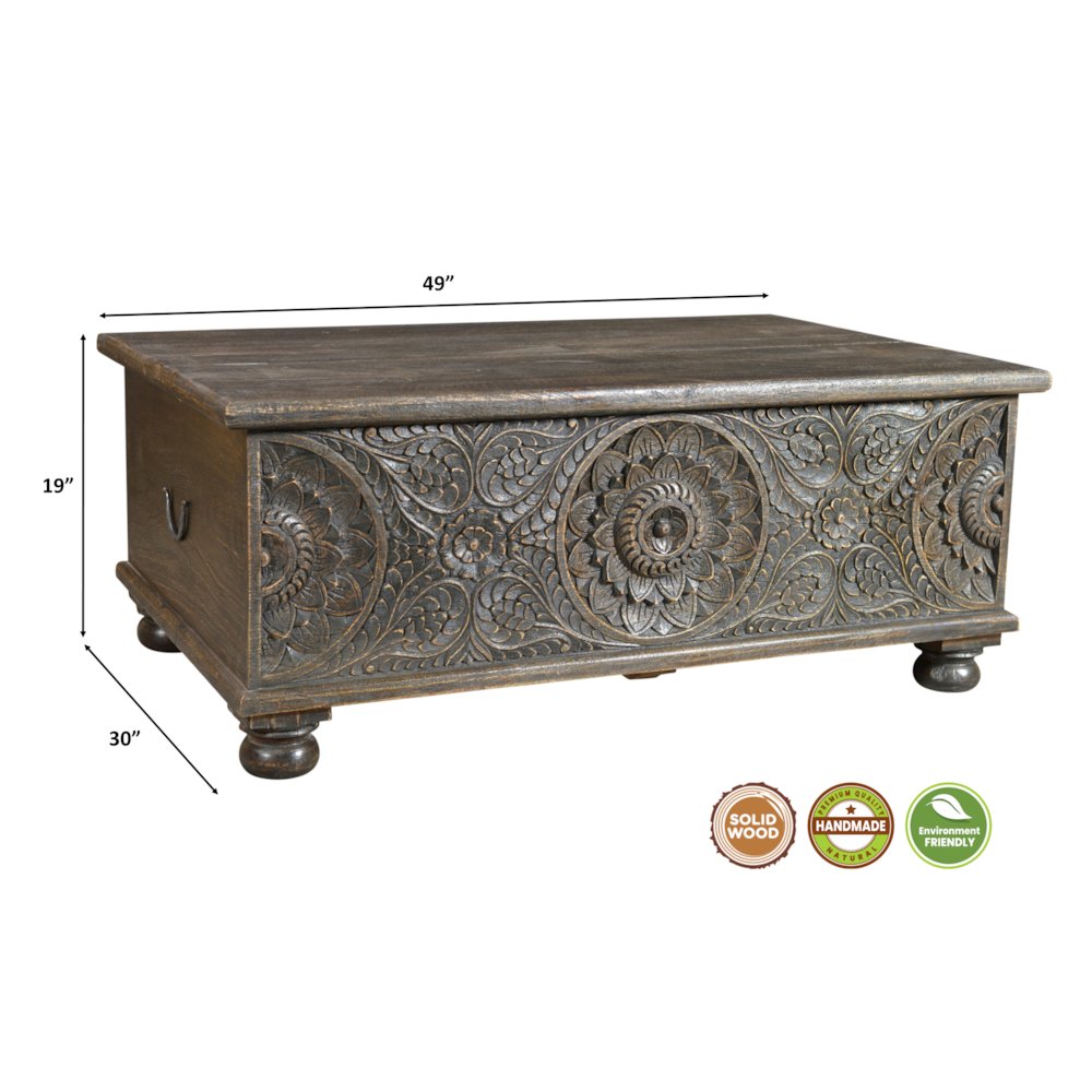 Lift-Top Coffee Table with Hidden Storage Decorative Floral Detail. Picture 9