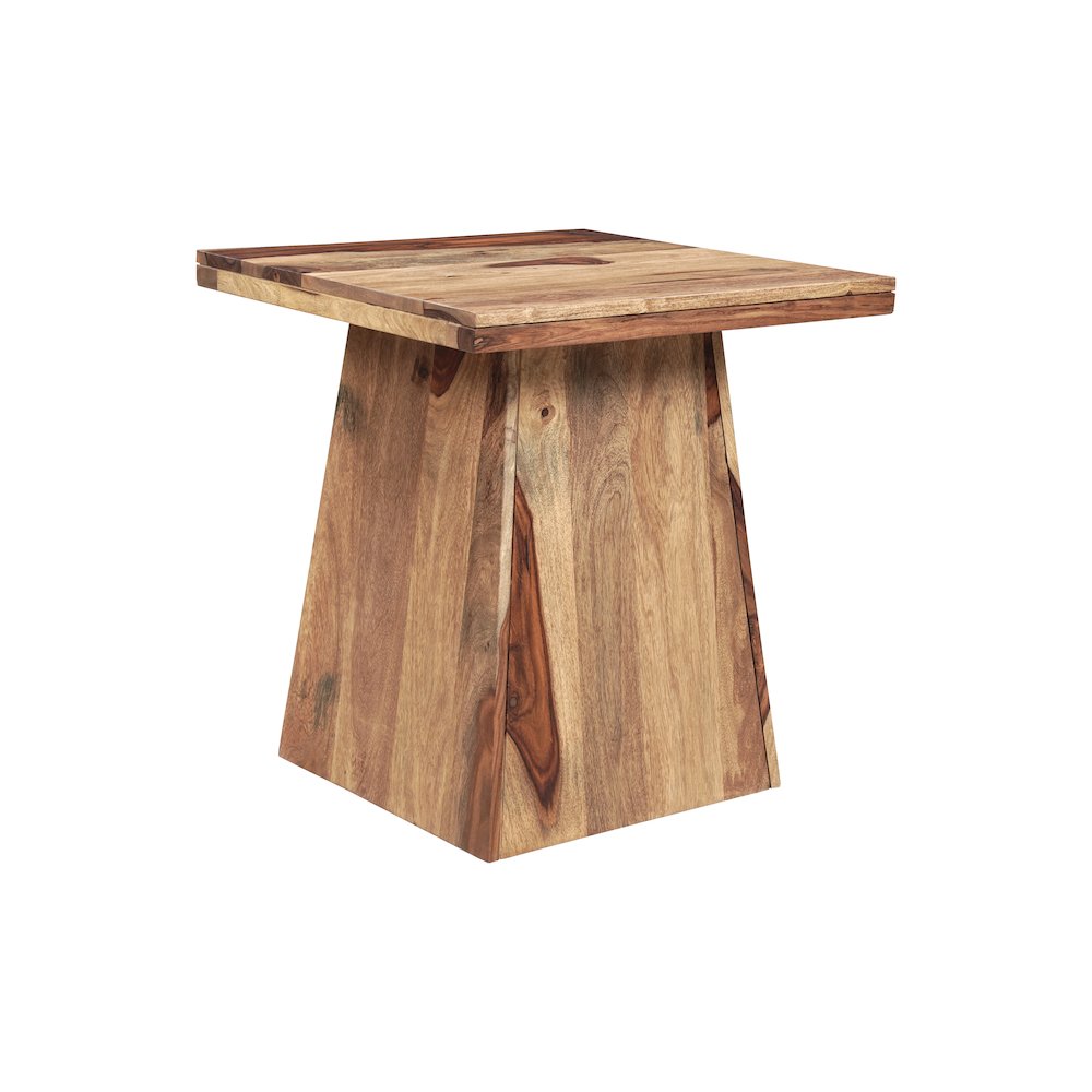 Marin Solid Wood Square End Table with Angular Pedestal Base, Brown Finish. Picture 1