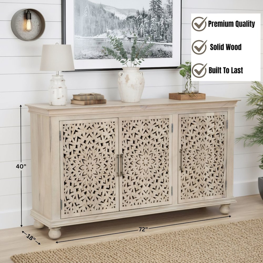 Calista 3-door Floral Carved Solid Wood Sideboard. Picture 12