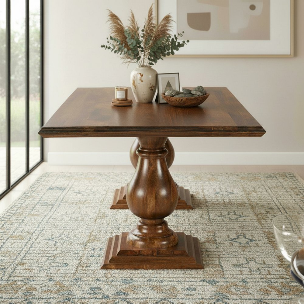 Adrien 75" Solid Wood Double Pedestal Dining Table. Picture 11