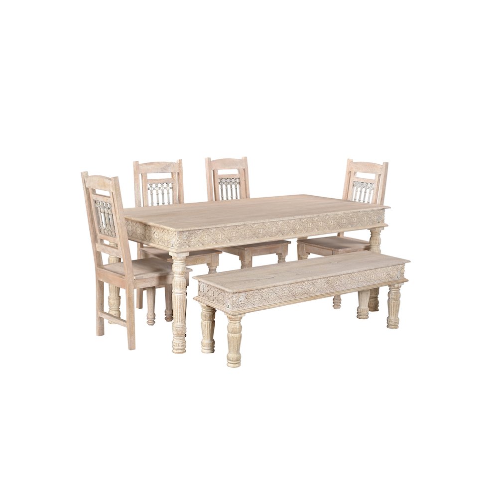 Eldris 72" Carved Solid Wood Dining Table. Picture 4