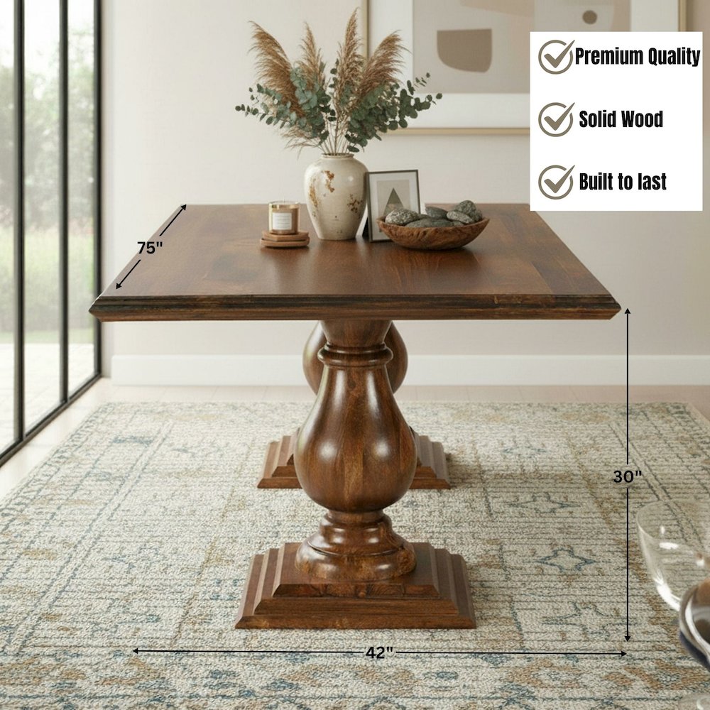 Adrien 75" Solid Wood Double Pedestal Dining Table. Picture 16